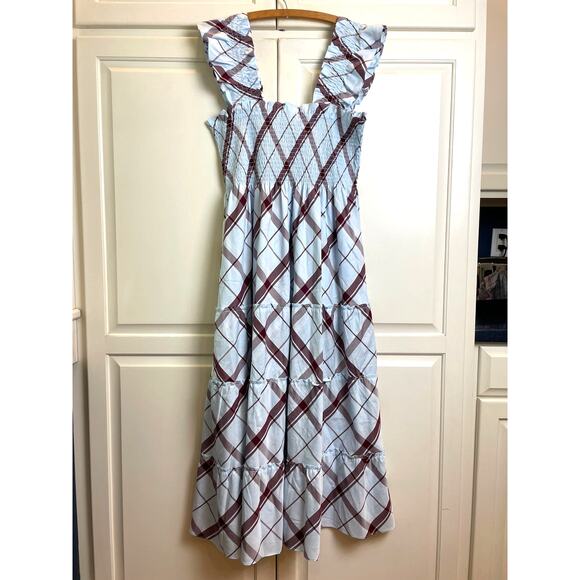 Hill House Ellie Nap Dress in Matilda Plaid Sz L Ruched Bodice Tiered Ruffles - Picture 3 of 9